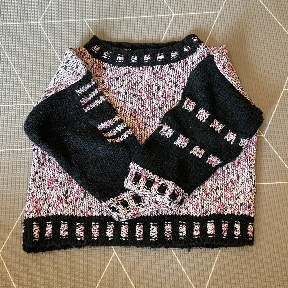Handknit Kid's Pink, Black & White Sweater, Size 5T
